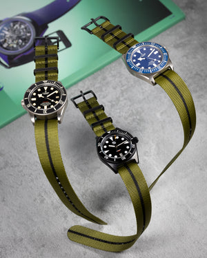 Obsidian Series - Premium Tubular Nylon Single Pass Watch Strap - Green Black