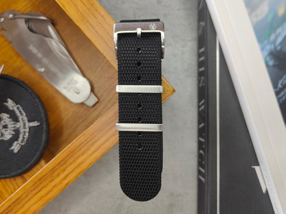 Premium Nylon Honeycomb Weave Single Pass Watch Strap Deep Black