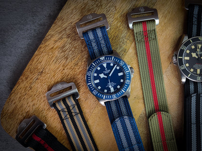 The Adventurer - Ribbed Nylon Single Pass Hook and Loop Watch Strap - Blue Bond