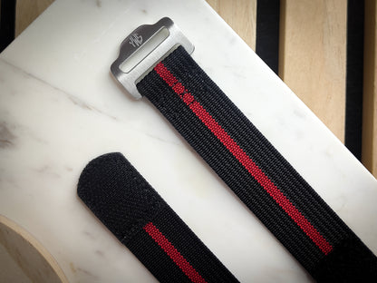 The Adventurer - Ribbed Nylon Single Pass Hook and Loop Watch Strap - Black Red