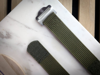 The Adventurer - Ribbed Nylon Single Pass Hook and Loop Watch Strap - Forest Green