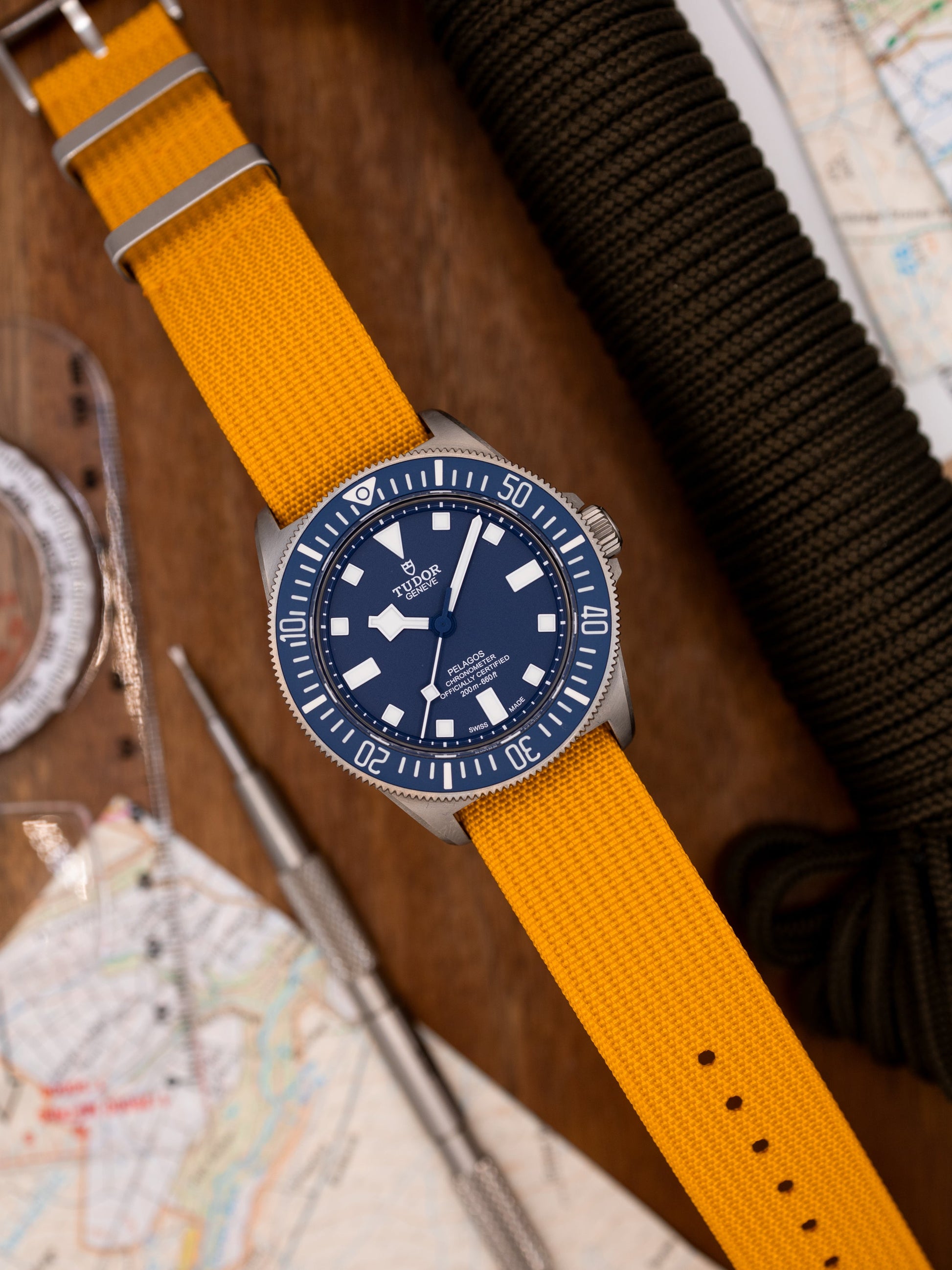 Premium Nylon Braided Ribbed Single Pass Watch Strap Mustard Yellow