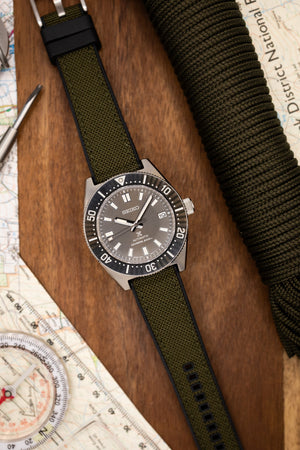 Premium Hybrid Sailcloth FKM Rubber Two Piece Watch Strap (20mm - 22mm) Forest Green - Quick Release Spring Bars