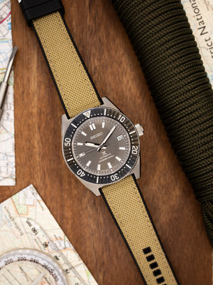 Premium Hybrid Sailcloth FKM Rubber Two Piece Watch Strap (20mm - 22mm - 24mm) Khaki Tan - Quick Release Spring Bars