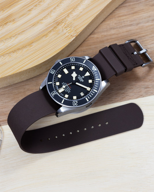 Premium FKM Rubber Single Pass Strap - Hatch Weave - Brown