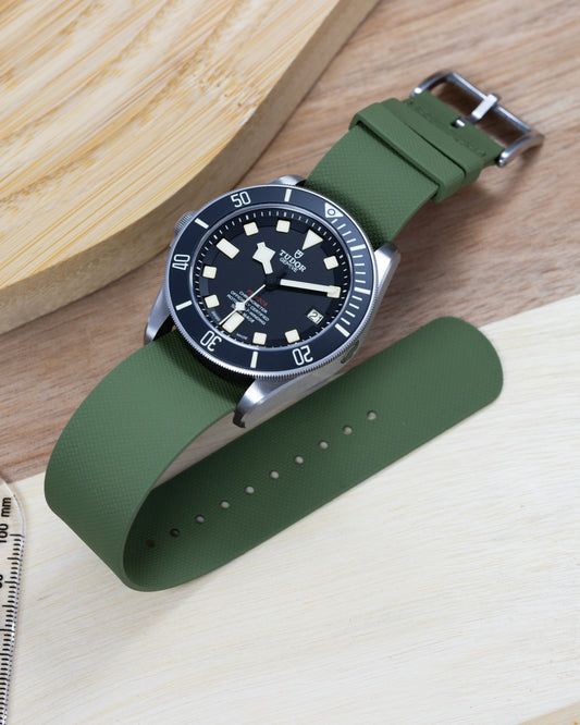 Premium FKM Rubber Single Pass Strap - Hatch Weave - Green