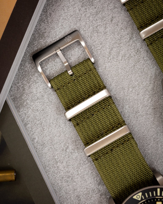 Premium Nylon Braided Ribbed Single Pass Watch Strap - Forest Green