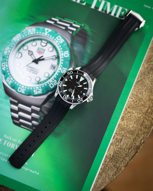 Premium Fitted FKM Rubber Strap - For Omega Seamaster Black