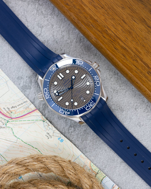 Premium Fitted FKM Rubber Strap - For Omega Seamaster Blue