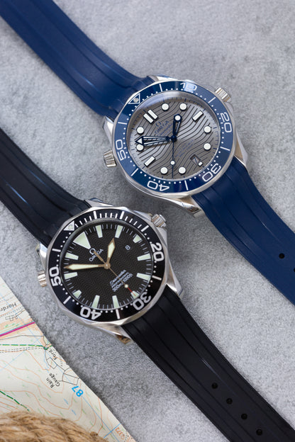 Premium Fitted FKM Rubber Strap - For Omega Seamaster Blue