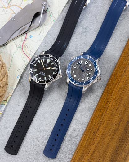 Premium Fitted FKM Rubber Strap - For Omega Seamaster Black