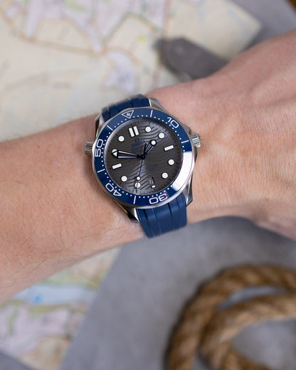 Premium Fitted FKM Rubber Strap - For Omega Seamaster Blue