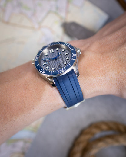 Premium Fitted FKM Rubber Strap - For Omega Seamaster Blue