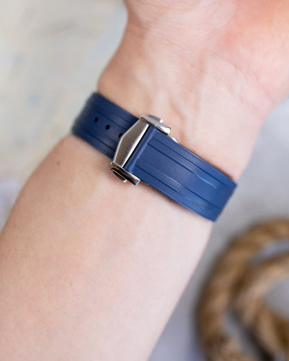 Premium Fitted FKM Rubber Strap - For Omega Seamaster Blue