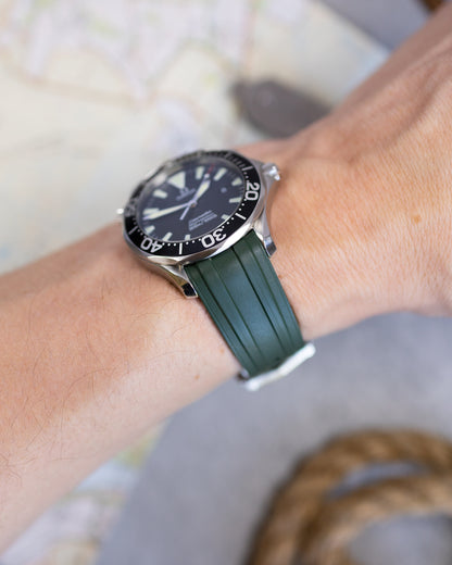 Premium Fitted FKM Rubber Strap Deployment Buckle - For Omega Seamaster Green