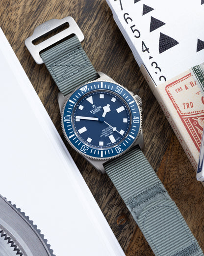 The Adventurer - Tubular Nylon Single Pass Hook and Loop Watch Strap - Grey