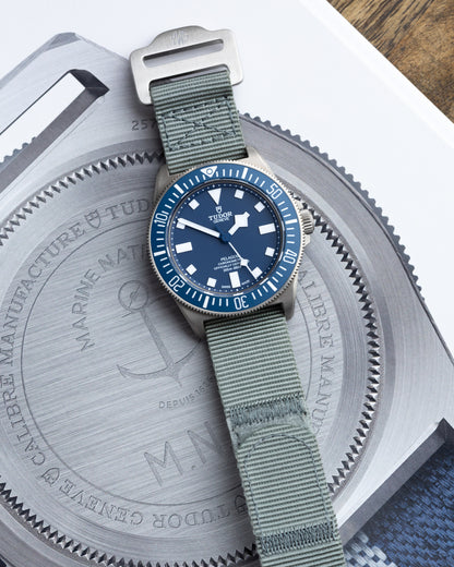 The Adventurer - Tubular Nylon Single Pass Hook and Loop Watch Strap - Grey
