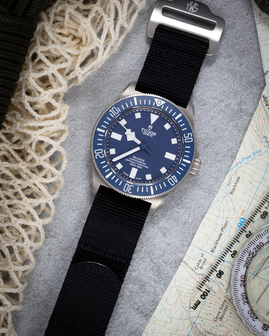 The Adventurer - Tubular Nylon Single Pass Hook and Loop Watch Strap - Black