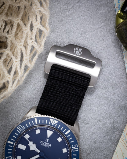 The Adventurer - Tubular Nylon Single Pass Hook and Loop Watch Strap - Black