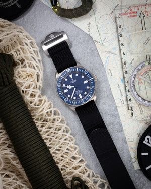 The Adventurer - Tubular Nylon Single Pass Hook and Loop Watch Strap - Black