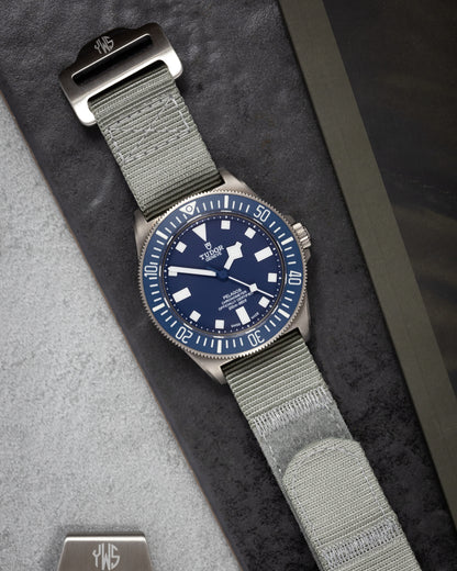 The Adventurer - Tubular Nylon Single Pass Hook and Loop Watch Strap - Grey