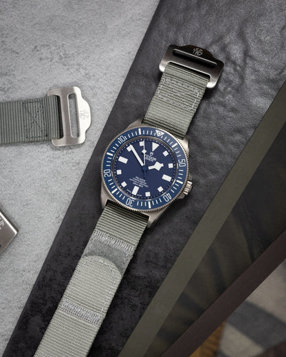 The Adventurer - Tubular Nylon Single Pass Hook and Loop Watch Strap - Grey