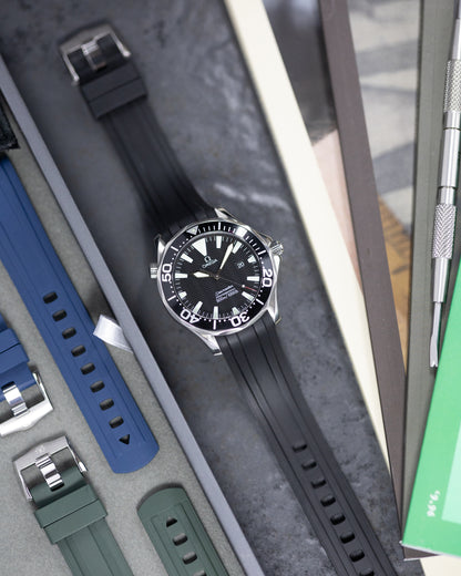 Premium Fitted FKM Rubber Strap - For Omega Seamaster Black
