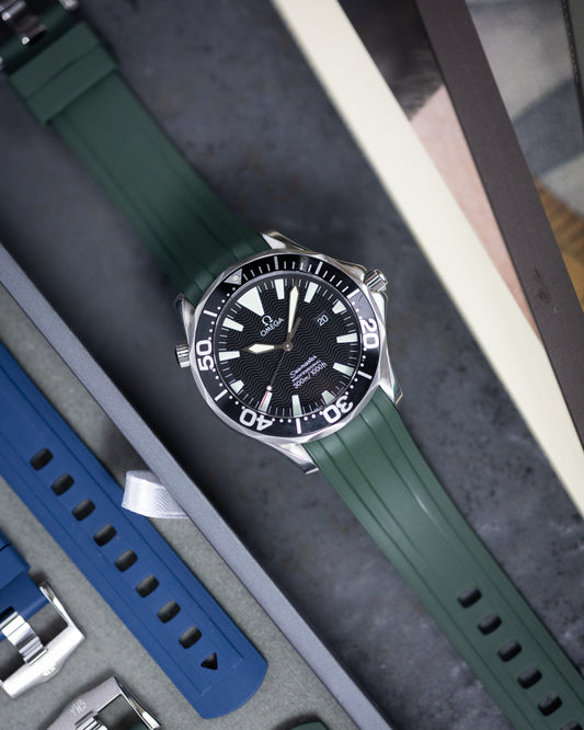 Premium Fitted FKM Rubber Strap - For Omega Seamaster Green