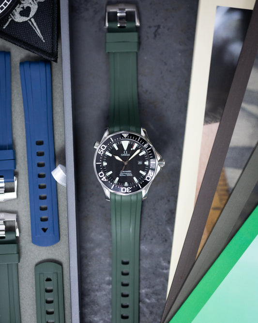 Premium Fitted FKM Rubber Strap - For Omega Seamaster Green