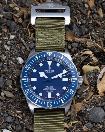 The Adventurer - Tubular Nylon Single Pass Hook and Loop Watch Strap - Green