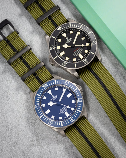 Obsidian Series - Premium Tubular Nylon Single Pass Watch Strap - Green Black