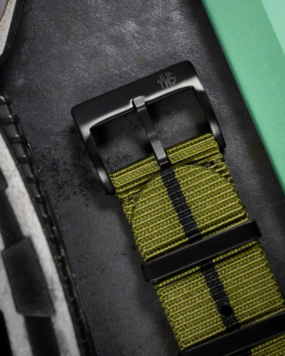 Obsidian Series - Premium Tubular Nylon Single Pass Watch Strap - Green Black