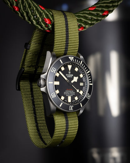 Obsidian Series - Premium Tubular Nylon Single Pass Watch Strap - Green Black