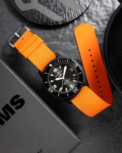 Premium FKM Rubber Single Pass Strap - Hatch Weave - Orange