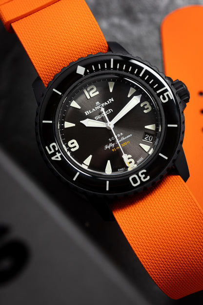 Premium FKM Rubber Single Pass Strap - Hatch Weave - Orange