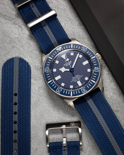 Premium Nylon Braided Ribbed Single Pass Watch Strap - Blue Grey
