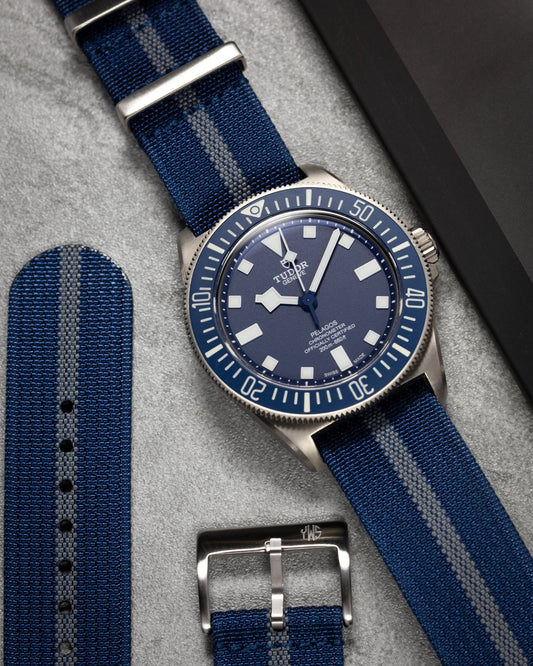 Premium Nylon Braided Ribbed Single Pass Watch Strap - Blue Grey