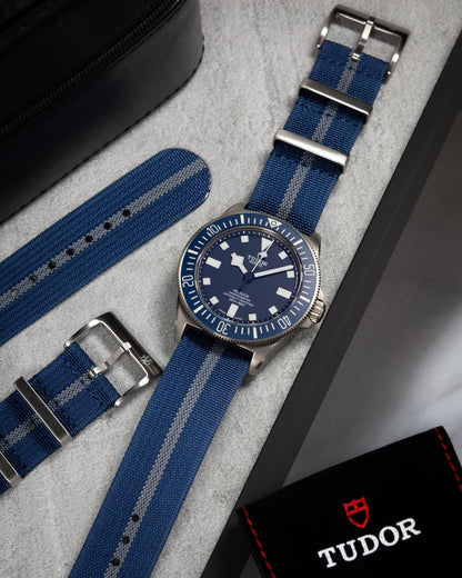 Premium Nylon Braided Ribbed Single Pass Watch Strap - Blue Grey