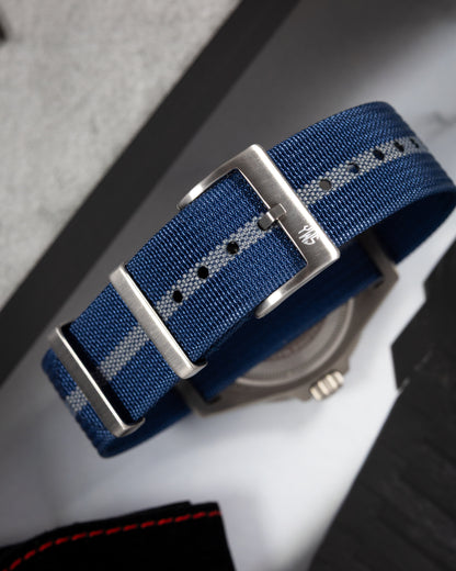 Premium Nylon Braided Ribbed Single Pass Watch Strap - Blue Grey
