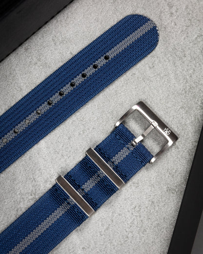 Premium Nylon Braided Ribbed Single Pass Watch Strap - Blue Grey