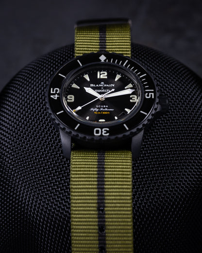 Obsidian Series - Premium Tubular Nylon Single Pass Watch Strap - Green Black