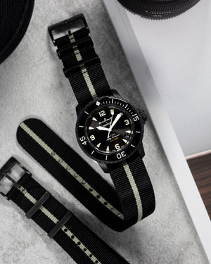 Obsidian Series - Premium Tubular Nylon Single Pass Watch Strap - Black Grey