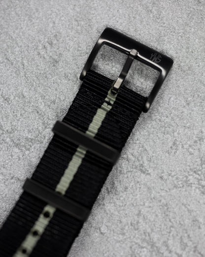 Obsidian Series - Premium Tubular Nylon Single Pass Watch Strap - Black Grey