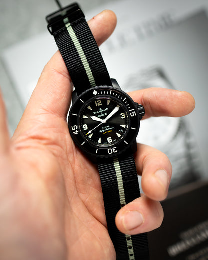 Obsidian Series - Premium Tubular Nylon Single Pass Watch Strap - Black Grey