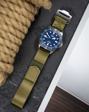 The Adventurer - Tubular Nylon Single Pass Hook and Loop Watch Strap - Green