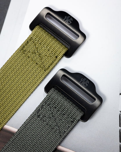 The Adventurer Blackout - Ribbed Nylon Single Pass Hook and Loop Watch Strap - Dark Grey