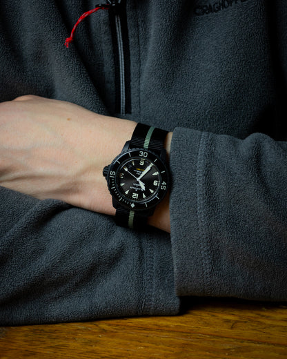 Obsidian Series - Premium Tubular Nylon Single Pass Watch Strap - Black Grey