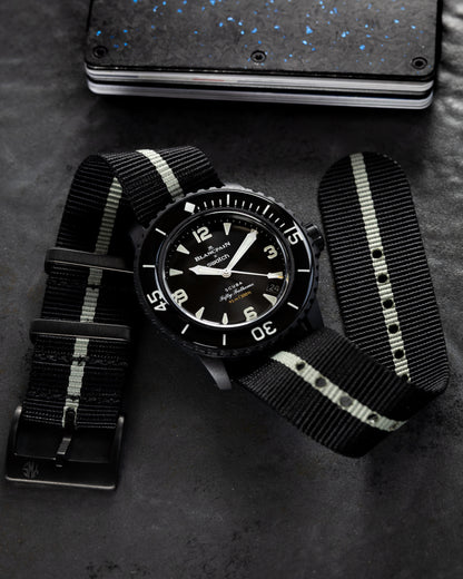 Obsidian Series - Premium Tubular Nylon Single Pass Watch Strap - Black Grey