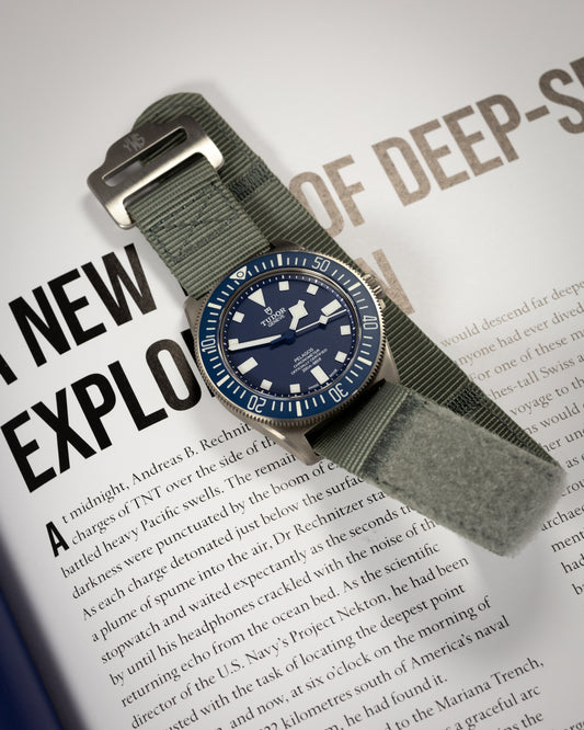 The Adventurer - Tubular Nylon Single Pass Hook and Loop Watch Strap - Grey