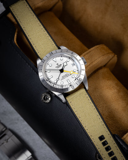 Premium Hybrid Sailcloth FKM Rubber Two Piece Watch Strap (20mm - 22mm - 24mm) Khaki Tan - Quick Release Spring Bars